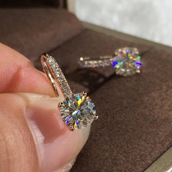 NEW 18K White/Rose Gold Diamond Drop Earrings - Picture 5 of 10